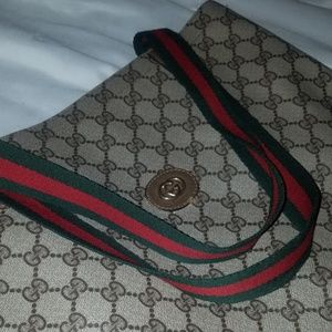 Vintage GUCCI Small Tote GG Red Green Web Straps